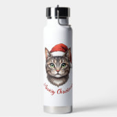 Aangepaste Mopshond Kerstkat met Kerstmannenhoed Waterfles (Links)