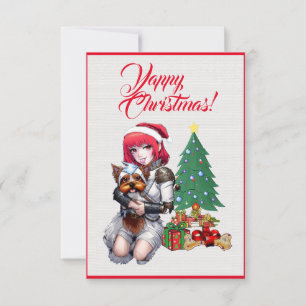 Aangepaste Mopshond Met Meisje Kerstkaart Voor Yor Bedankkaart