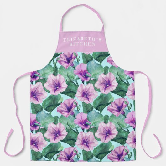 Aangepaste Morning Glory Retro Floral Pattern Scho Schort (Voorkant)