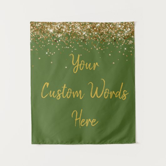 Aangepaste mosgroene gouden verjaardagsfeest fotoh wandkleed (Voorkant)