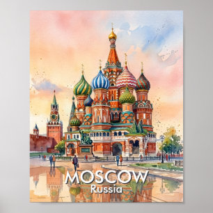 Aangepaste Moskou Rusland Kathedraal Aquarel Reis Poster