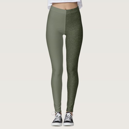 Aangepaste Moss Green Split Leggings (Matte + Grai (Voorkant)