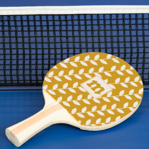 Aangepaste mosterd 70s blad patroon Monogram Tafeltennisbatje