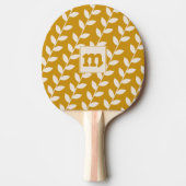 Aangepaste mosterd 70s blad patroon Monogram Tafeltennisbatje (Voorkant)