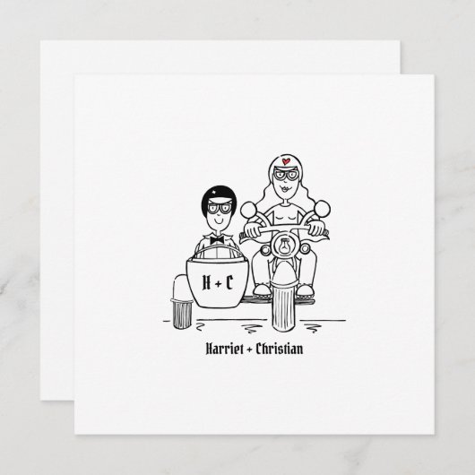 Aangepaste motor en zijspan bruiloft kaart (Voorkant / Achterkant)