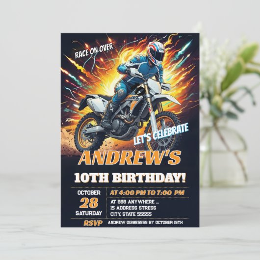 Aangepaste Motorcross Dirt Bike Verjaardag Biker p Kaart (Staand voorkant)