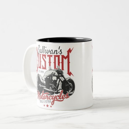 Aangepaste motorfiets Big Bad Bike Biker Garage Tweekleurige Koffiemok (Voorkant links)