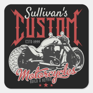 Aangepaste motorfiets Big Bad Bike Biker Garage Vierkante Sticker