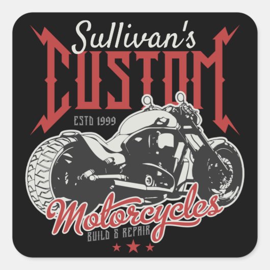 Aangepaste motorfiets Big Bad Bike Biker Garage Vierkante Sticker (Voorkant)