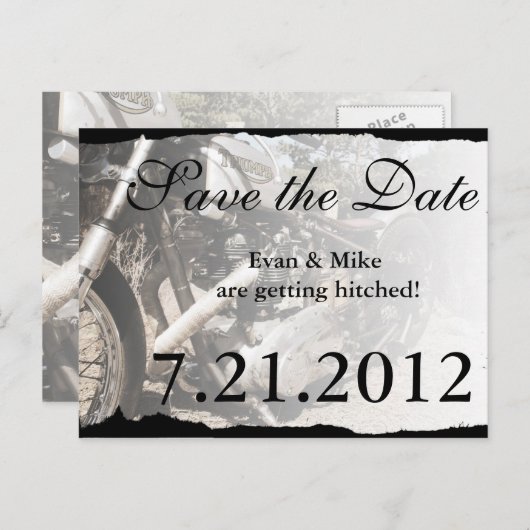 Aangepaste motorfiets Biker Save the Date Briefkaa Aankondigingskaart (Voorkant / Achterkant)