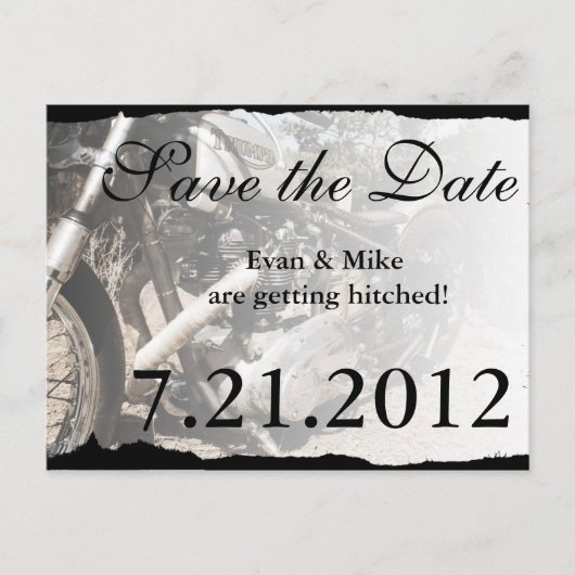 Aangepaste motorfiets Biker Save the Date Briefkaa Aankondigingskaart (Voorkant)