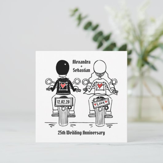 Aangepaste motorfiets bruiloft jubileum kaart (Staand voorkant)