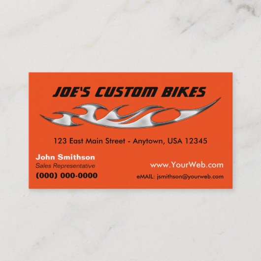Aangepaste motorfiets | Chrome Flame Aangepaste fi Visitekaartje (Voorkant)