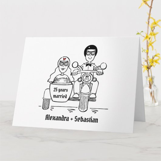 Aangepaste motorfiets en Sidecar-Jubileum Kaart (Gele Bloem)