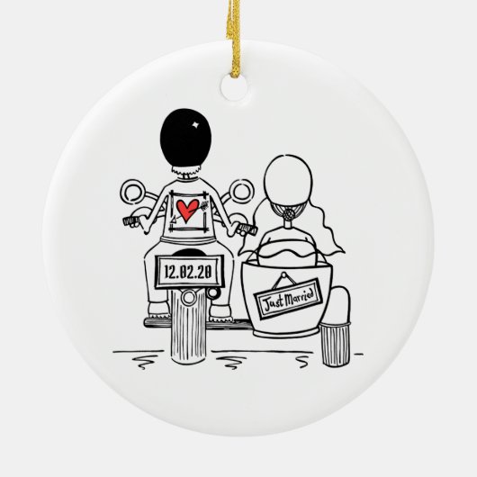 Aangepaste motorfiets en Sidecar Wedding Gift-kera Keramisch Ornament (Achterkant)