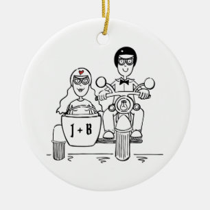 Aangepaste motorfiets en Sidecar Wedding Gift-kera Keramisch Ornament