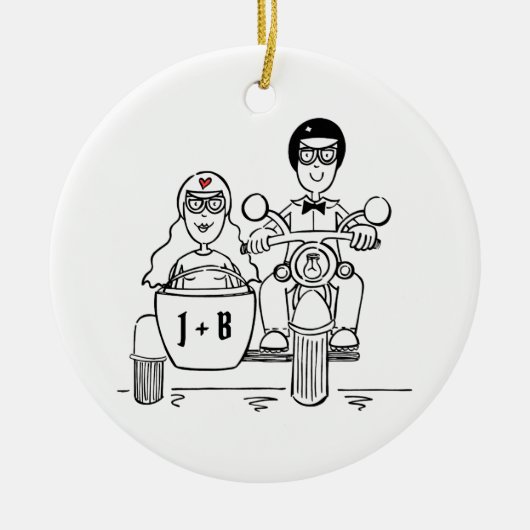 Aangepaste motorfiets en Sidecar Wedding Gift-kera Keramisch Ornament (Voorkant)