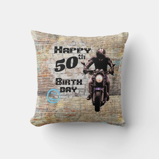 Aangepaste motorfiets industriële grunge bakstenen kussen (Voorkant)