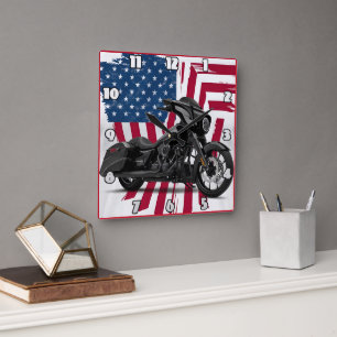 Aangepaste motorfiets kunst met Amerikaanse vlag a Vierkante Klok