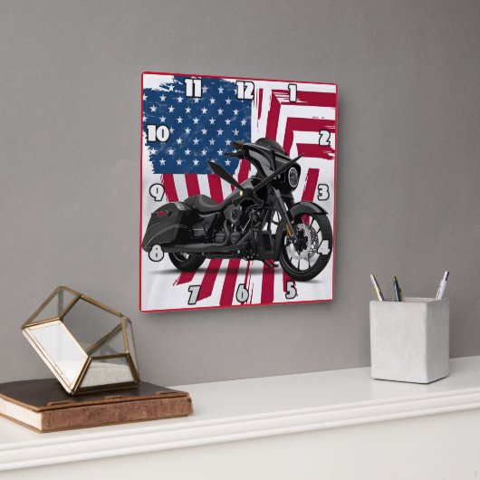 Aangepaste motorfiets kunst met Amerikaanse vlag a Vierkante Klok (Kantoor)