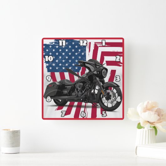 Aangepaste motorfiets kunst met Amerikaanse vlag a Vierkante Klok (Huis)