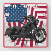 Aangepaste motorfiets kunst met Amerikaanse vlag a Vierkante Klok (Voorkant)