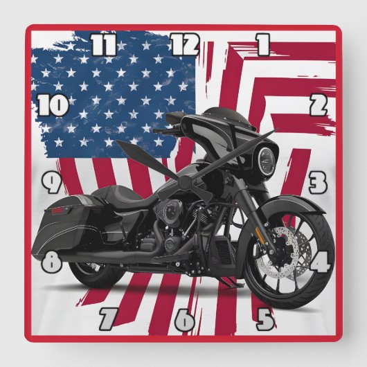 Aangepaste motorfiets kunst met Amerikaanse vlag a Vierkante Klok (Voorkant)