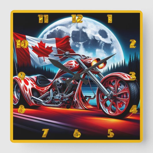 Aangepaste motorfiets met Canadese vlag Vierkante Klok (Voorkant)