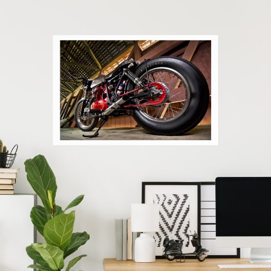 Aangepaste motorfiets met rood detail poster (Thuiskantoor)