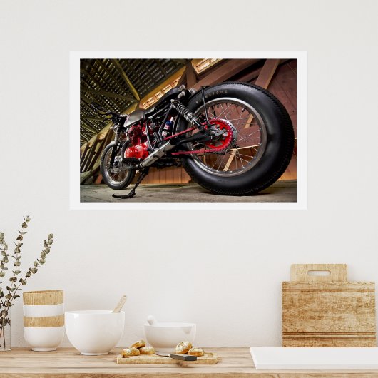 Aangepaste motorfiets met rood detail poster (Keuken)