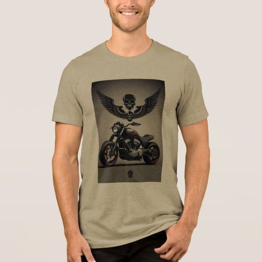 Aangepaste motorfiets met schedel en vleugel Graph Tri-Blend Shirt (Voorkant)