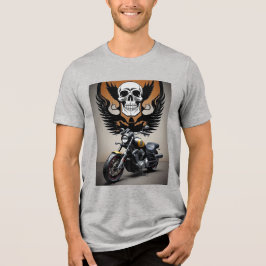 Aangepaste Motorfiets met Schedel Grafisch Tri-Blend Shirt