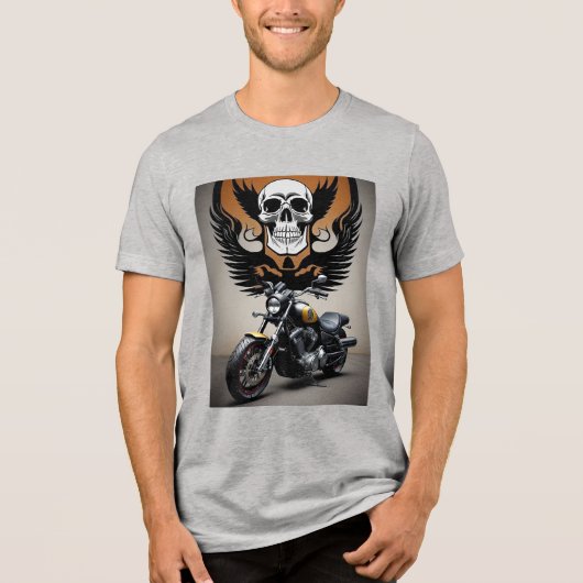 Aangepaste Motorfiets met Schedel Grafisch Tri-Blend Shirt (Voorkant)