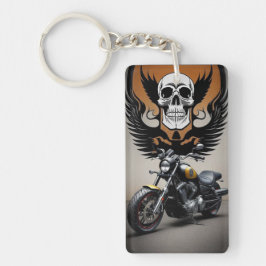 Aangepaste motorfiets met schedelgrafiek sleutelhanger