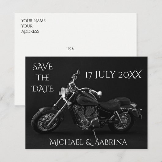 Aangepaste motorfiets Sla de datum op Aankondigingskaart (Voorkant / Achterkant)