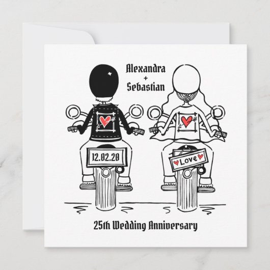 Aangepaste motorfiets voor bruiloft en jubileum va kaart (Voorkant)