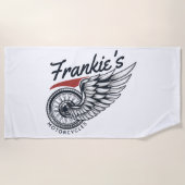 Aangepaste motorfietsen die bietenwinkel met vlieg strandlaken (Voorkant)