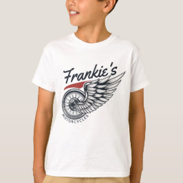 Aangepaste motorfietsen die bietenwinkel met vlieg t-shirt