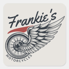 Aangepaste motorfietsen die bietenwinkel met vlieg vierkante sticker