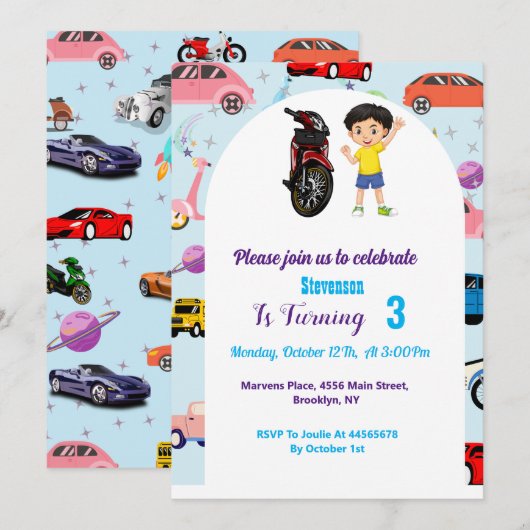 Aangepaste motorfietsfeest kaart (Voorkant / Achterkant)