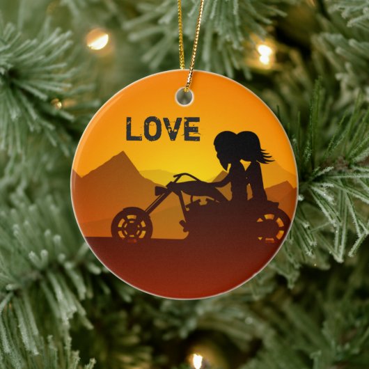 Aangepaste motorrijwiel bij zonsondergang keramisch ornament (Boom)