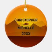 Aangepaste motorrijwiel bij zonsondergang keramisch ornament (Achterkant)