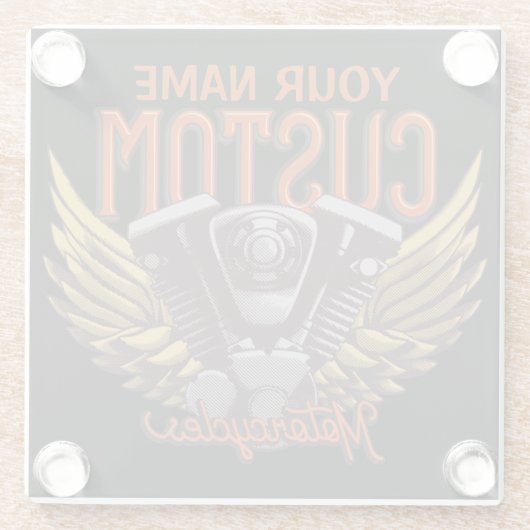 Aangepaste motorrijwielen Eagle Wings Biker Garage Glazen Onderzetter (Achterkant)