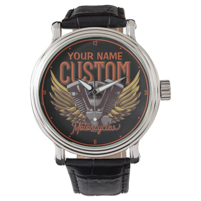 Aangepaste motorrijwielen Eagle Wings Biker Garage Horloge (Voorkant)