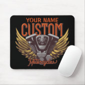 Aangepaste motorrijwielen Eagle Wings Biker Garage Muismat (Met muis)