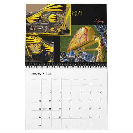 Aangepaste motorrijwielverf midi 12 maanden kalender (Jan 2027)