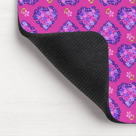 Aangepaste mousepad, magenta Hearts en Flowers Muismat (Hoek)