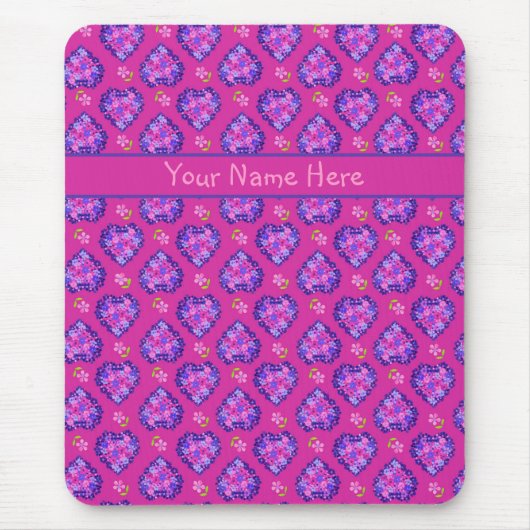 Aangepaste mousepad, magenta Hearts en Flowers Muismat (Voorkant)
