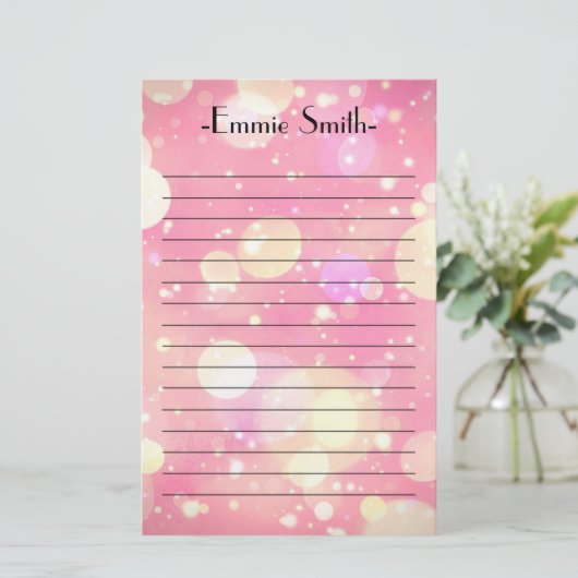 Aangepaste mousserende roze keh Glitter Lined Briefpapier (Staand voorkant)