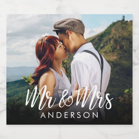 Aangepaste mousserende wijn trouwfoto sparkling wijnetiket (Enkel label)